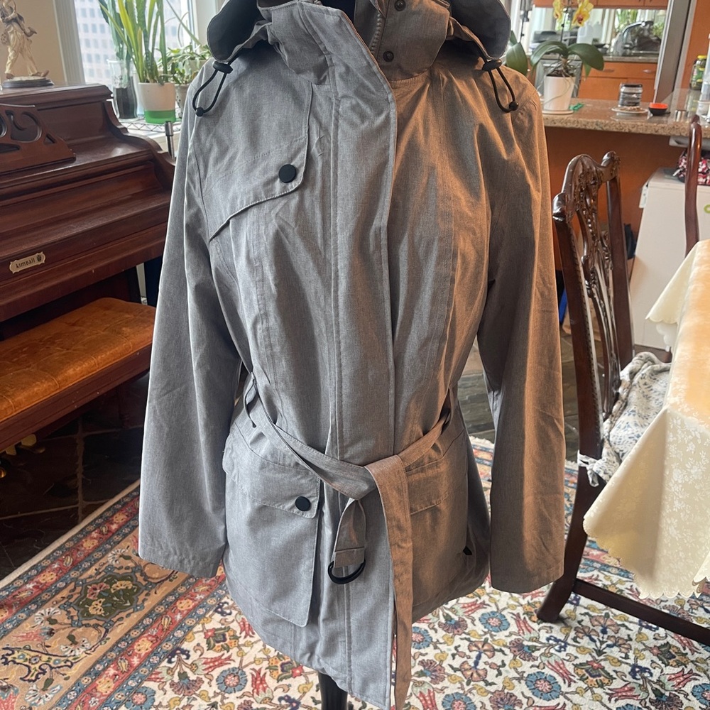 Women's Gray Hooded Rain Jacket